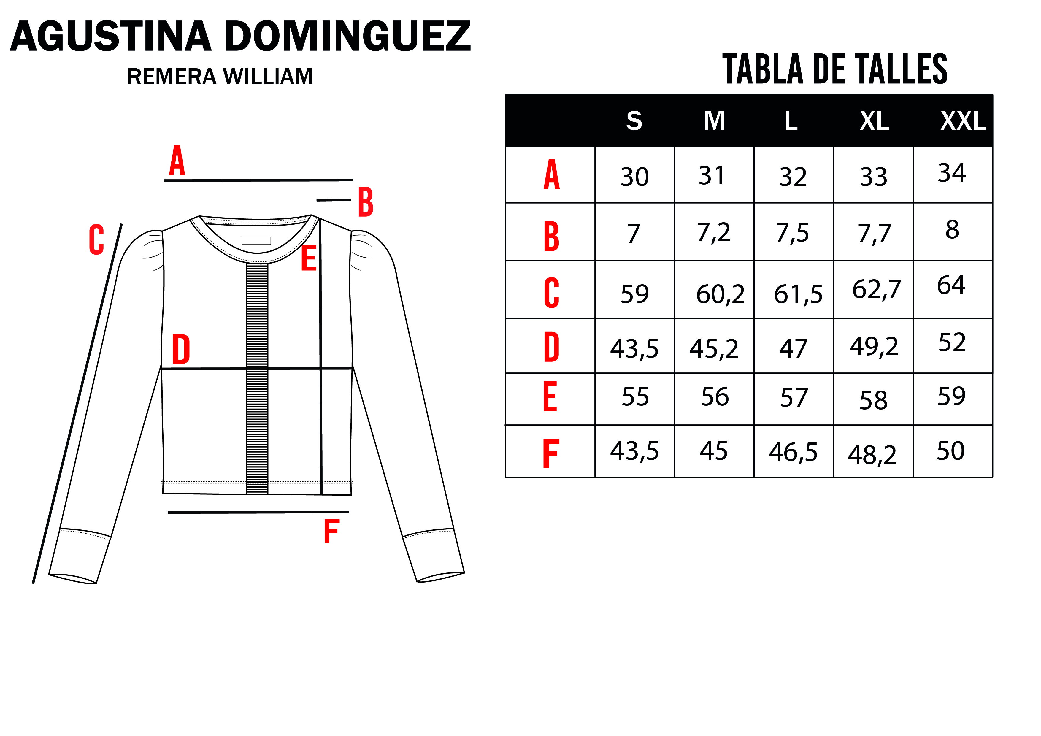 Tabla de talles de Remera William Negro